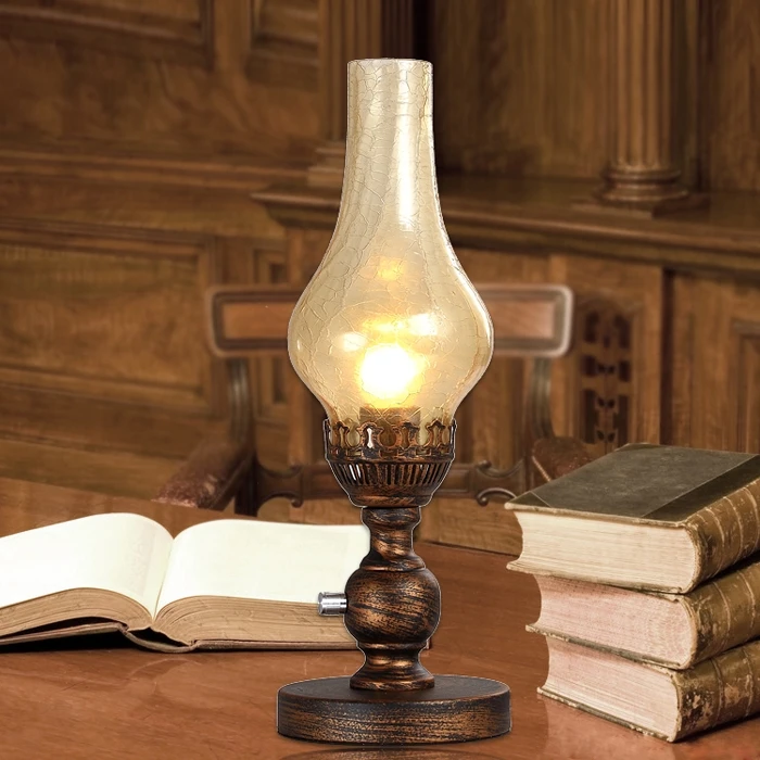 Chinese Style Retro Vintage Kerosene Lamp Glass Lampshade Dimming LED