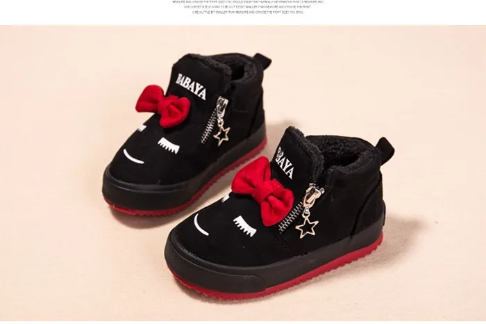 2017 Bowknot Kids Boots Girls Shoes Fashion Hot Warm Cotton Shoes Children Sneakers Winter Boots Cute Cartoon Smile Girls Boots 492 (14)