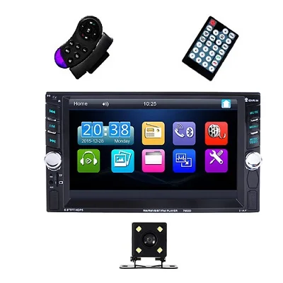 Podofo Autoradio 2 Din Car Radio 6.6'' inch LCD Touch Screen Car Audio stereo Bluetooth Hands free Rear View Camera with frame - Цвет: With 4 LED Camera
