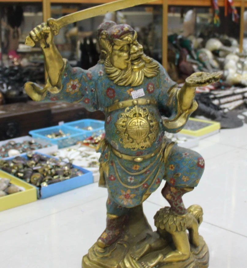 

21"Taoism Cloisonne Gilt ZhongKui ChungKuel judger God Hold Sword Buddha Statue