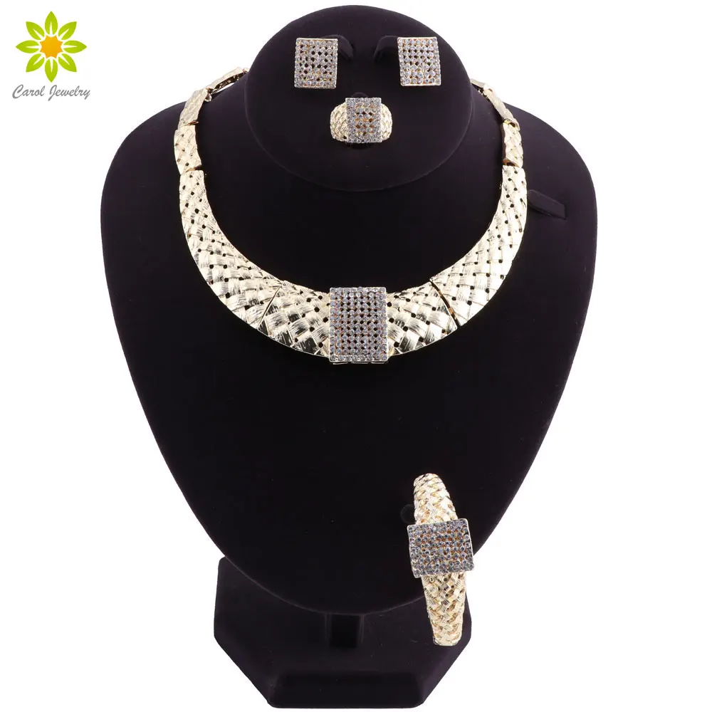 

African Beads Jewelry Set Vintage Ladies Jewelry Sets Fashion Women Costume Jewelry Indian Party Gold Color Necklace Set