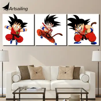

3 piece canvas art comic poster kid GOKU canvas painting wall picture for living room home decoration Free shipping up-1500D