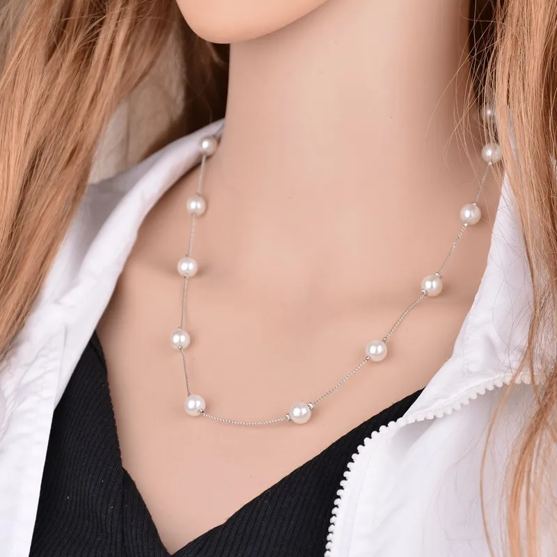 

2019 Fashion Pearl Women's Necklace Silver Rope Necklace Choker for Women Clavicular Chain Metal Alloy Jewelry Party Gift