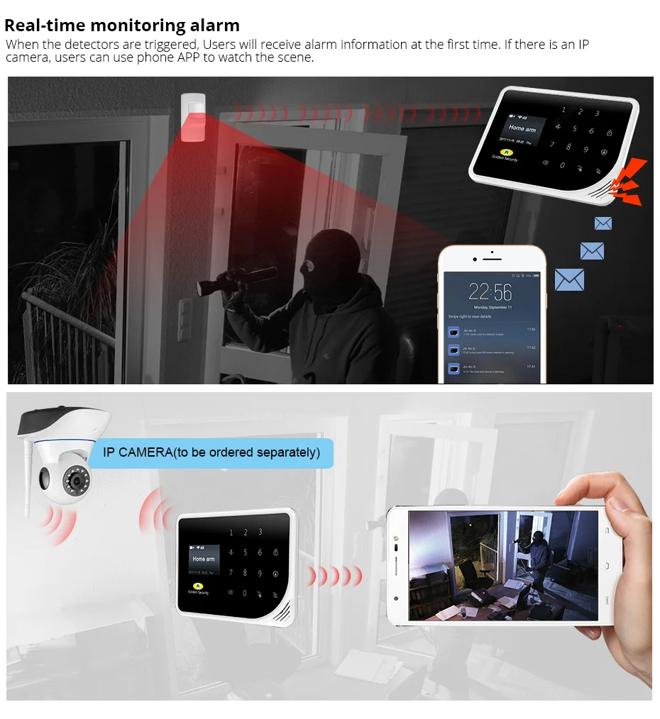 Золотая безопасность S5 беспроводная домашняя безопасность WiFi GPRS GSM Сигнализация приложение дистанционное управление RFID Клавиатура с