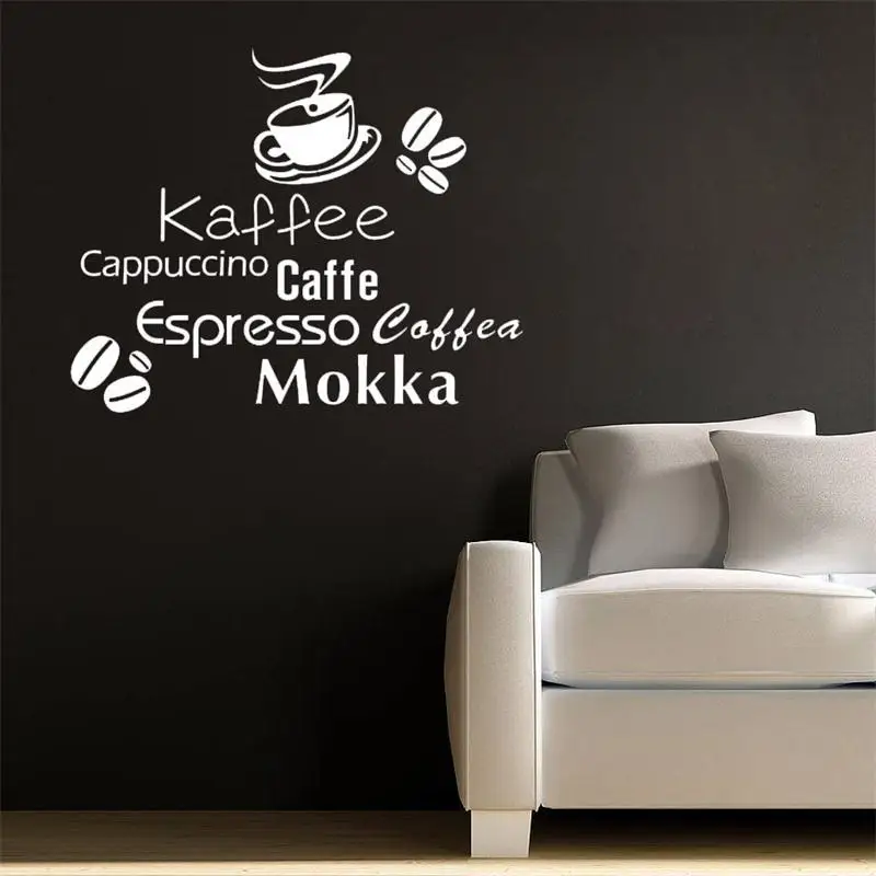 Модные Kaffee капучино Caffe буквы наклейки на стены дома Кофе магазин Украшения для кухни Diy виниловые наклейки декоративные печати плакат