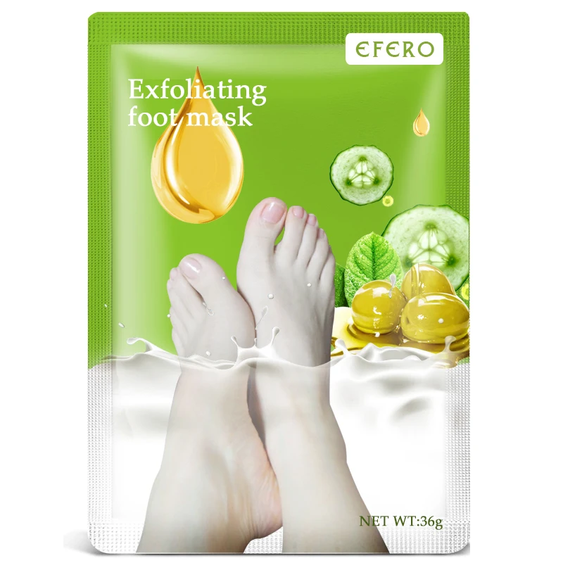 

2pairs=4pc EFERO Socks for Pedicure Exfoliating Foot Mask for Legs Foot Scrub Olives Peeling Dead Skin Heels Feet Care Foot Bath