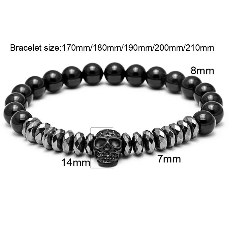 Mcllroy Bracelets Charms 8mm Natural Stone Bracelets Men Micro Inlay Zircon Black Gun Crown&Matt Onyx Charm Bracelet Women gifts