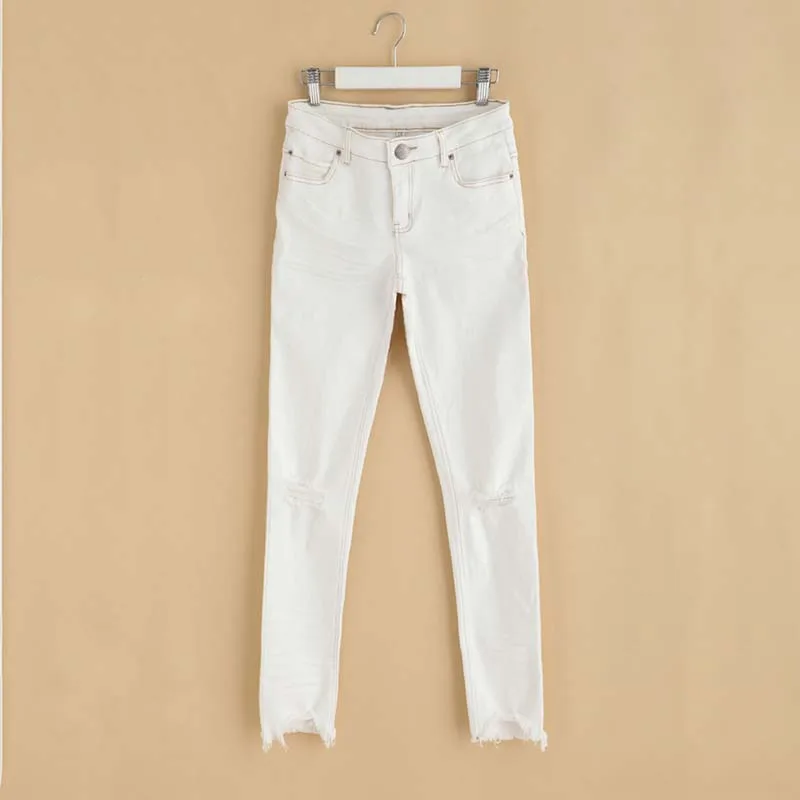 

New Fashion Ripped Jeans Women Denim Pants Casual Slim Skinny Trousers Stretch Cotton Ankle Length Pencil Pants Black White