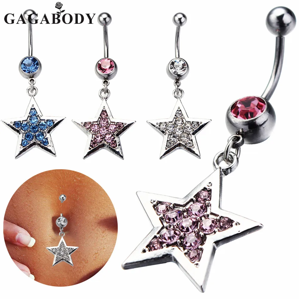 Pretty Belly Piercing Crystal Star Dangle Piercing Navel Ring Belly Bar
