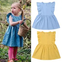 Г. летняя одежда для малышей милое платье для новорожденных девочек однотонное платье без рукавов с оборками, сарафан цельнокроеная одежда