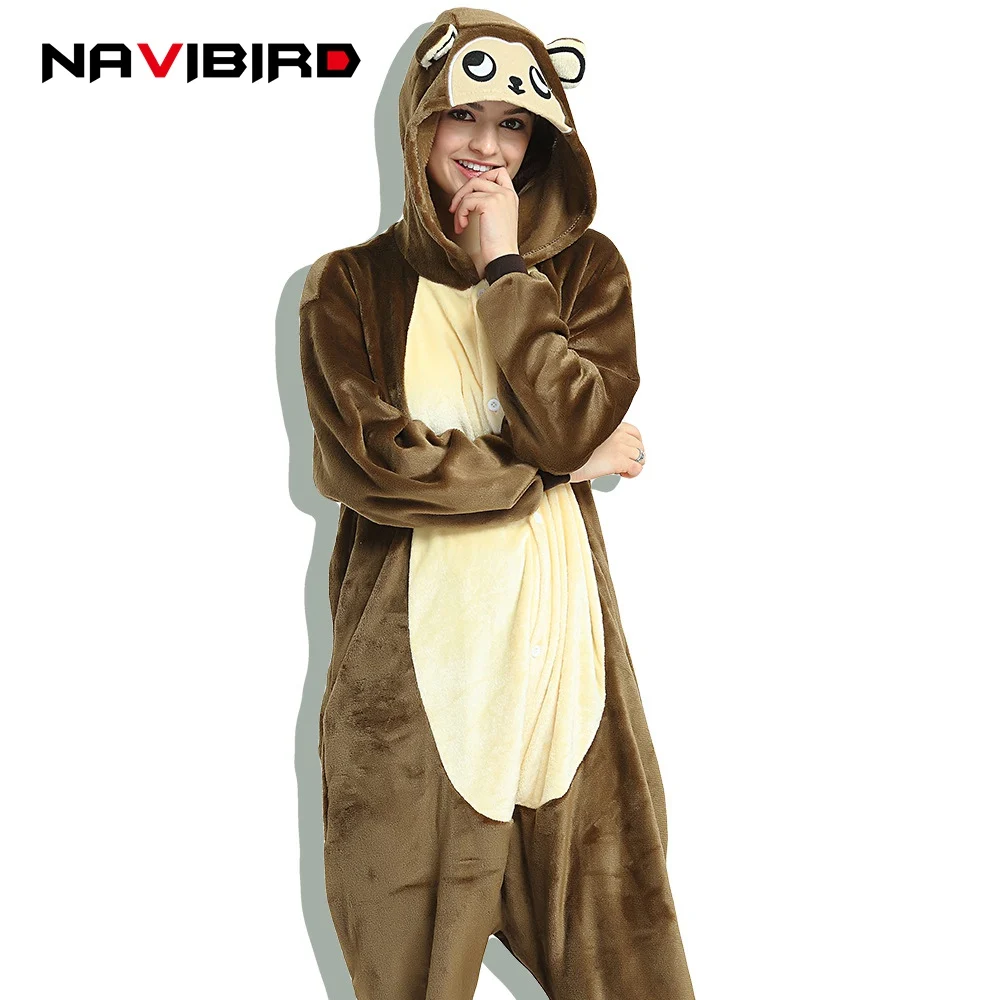 Зимние Для женщин Onesie Пижама для животных коричневые обезьяны пижамы вечерние