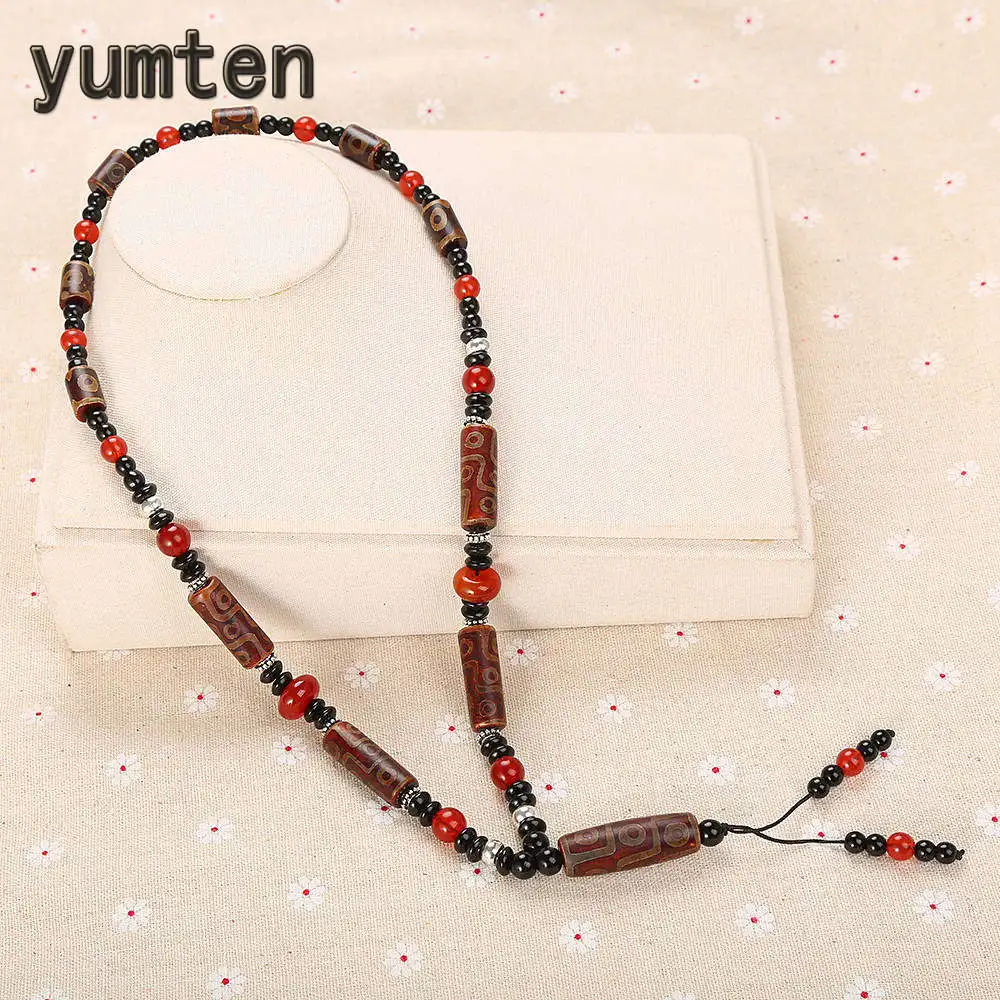 

Yumten Agate Necklace Women Long Jewellery Classic Men Geometric Accessories Femme Wedding Ornaments Cylinder Black Beaded Chain