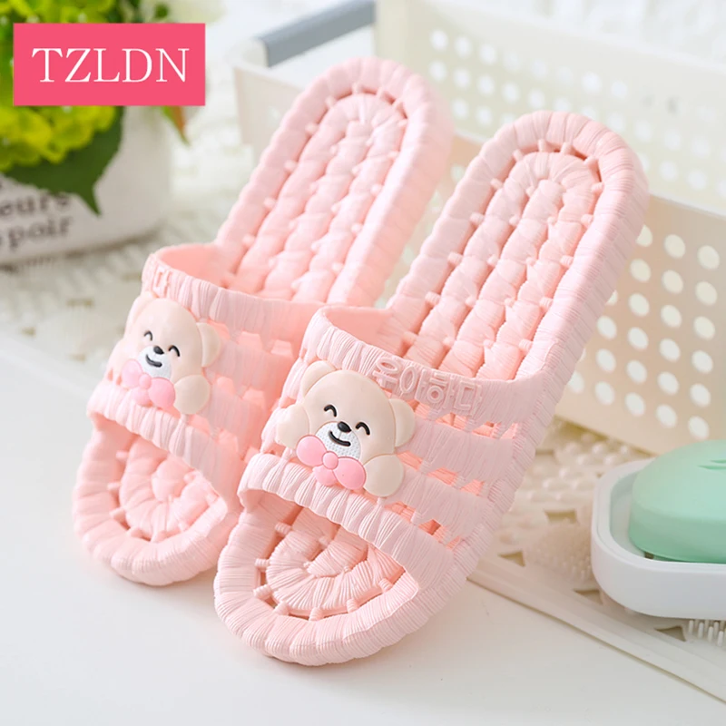 

TZLND Women Quick Drying Slippers Shoes Little Bear pattern Sandals Slipper Indoor Cute Lady Non-Slip Hombre Beach Women's Shoes