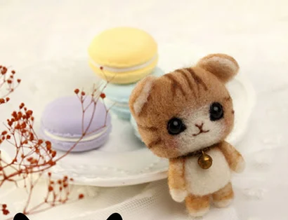 Маленькие куклы коты мультяшный набор шерстяной для рукоделия войлок игла