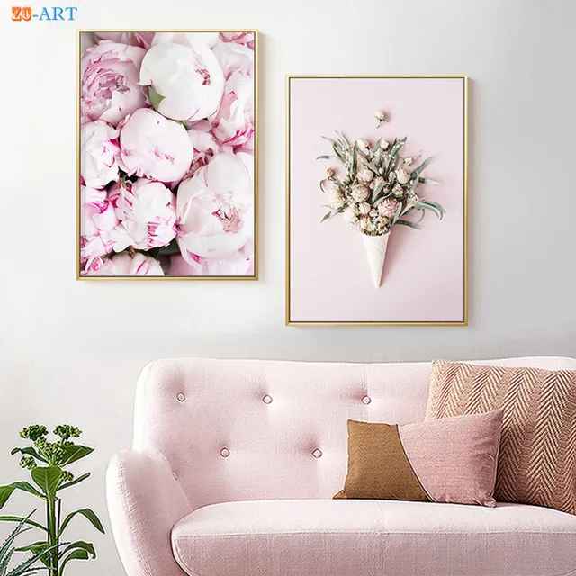 Minimalist Scandinavian Canvas Painting Pink Peony Rose Flower Minimalist Scandinavian Canvas Painting Pink Peony Rose Flower Posters And Prints Nature Wall Art Nursery Home