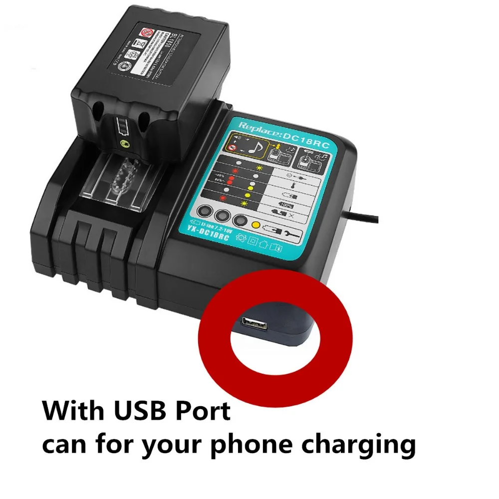 USB port High quality DC18RC battery Charger 7.2V-18V fit for Makita Power Tools Lithium Battery EU PLUG FREE SHIPPING | Электроника