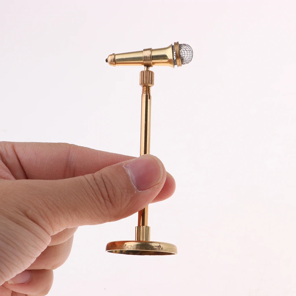 1/12 Dollhouse Miniature Metal Microphone Model with Holder Music Room Decor