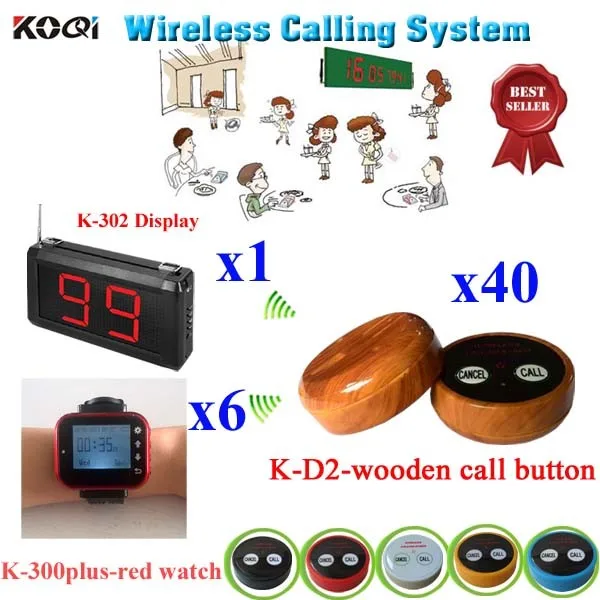 K-302+K-300plus-red+K-D2 1+6+40 Waiter Caller Restaurant Pager Calling System