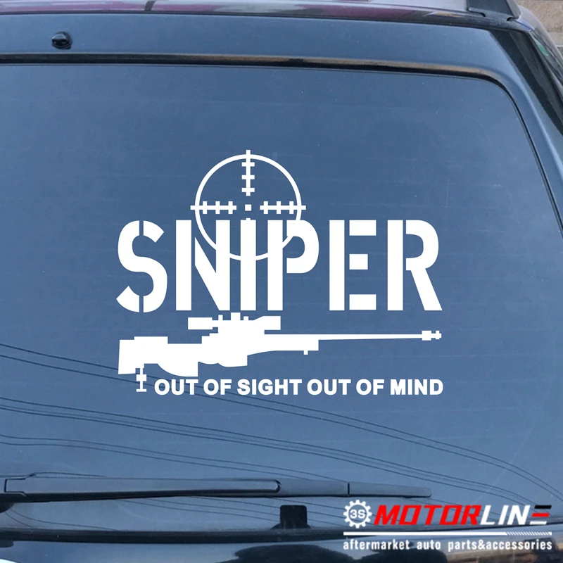

Sniper Out of Sight Out of Mind Rifle Decal Sticker Gun Car Vinyl pick size color