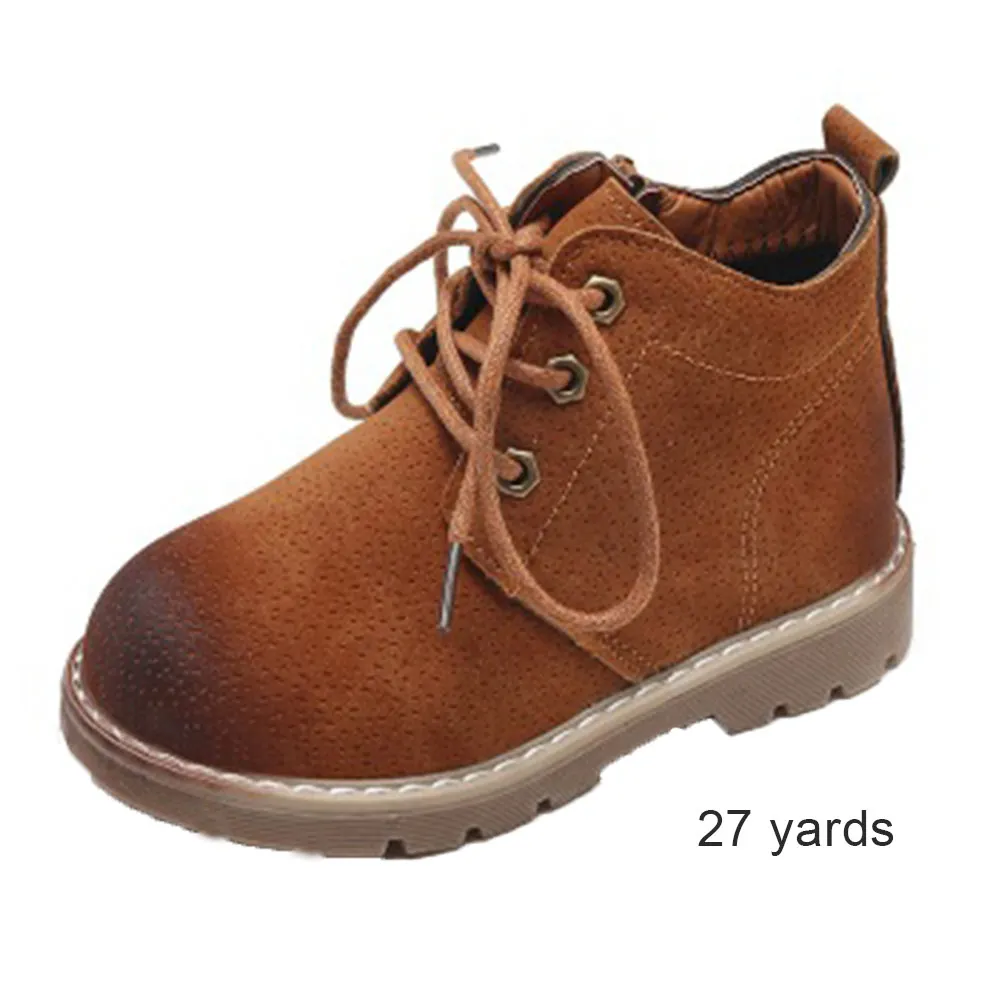Brown 27 size Осень-зима модные Для детей загрузки для девочек мальчиков кожи на шнуровке ботинки martin нескользящая подошва-нескользящая обувь - Цвет: Brown 27 size