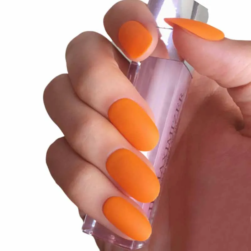 

24Pcs Orange Candy Color Matte Style Acrylic Long False Nails Long Round Press On Fake Nail For Finger DIY Nails Salon Product