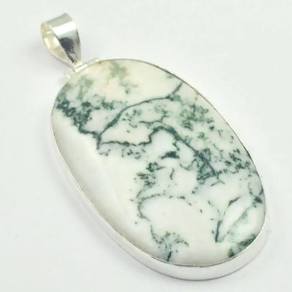 

Moss Agates Pendant Silver Overlay over Copper, Total Length: 65mm , P4249