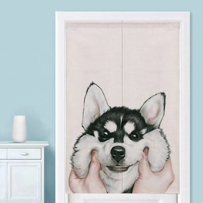 

Curtain Screen Modern Wind Cartoon Cotton Linen Art Blackout Blinds Multi-function Partition Curtain Porch Half Curtain