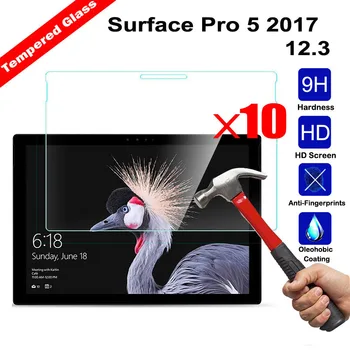 

XSKEMP 10Pcs Tempered Glass Film Tablet Screen Protector For Microsoft Surface Pro 5 2017 12.3 2.5D Edge Transparent Ultra-thin