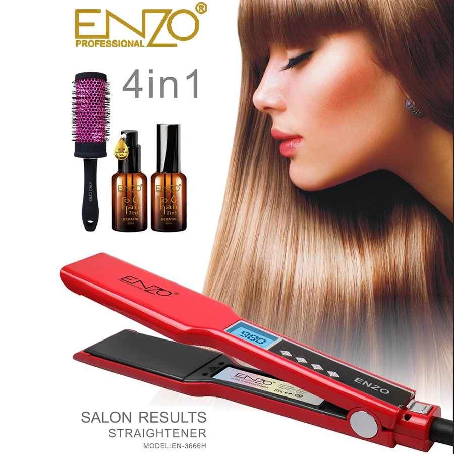

ENZO Professional Hair Straightener With Brush LCD Display Flat Iron Orgon oil Electric Straightening Iron Salon Styling Tools