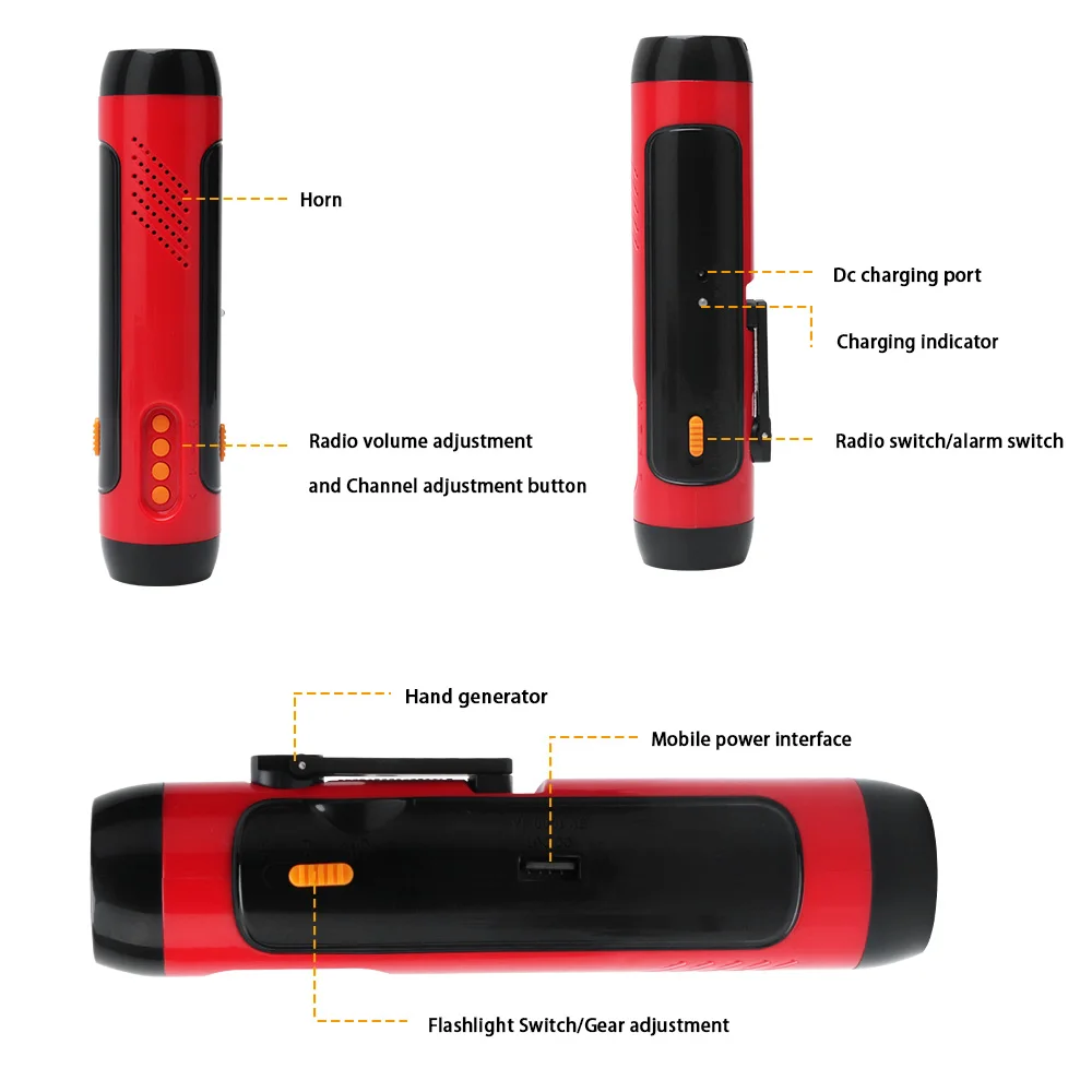 BORUiT Многофункциональный рукоятки зарядки fm-радио светодиодный фонарик USB Выход Мощность банк Портативный наружный фонарь для кемпинга