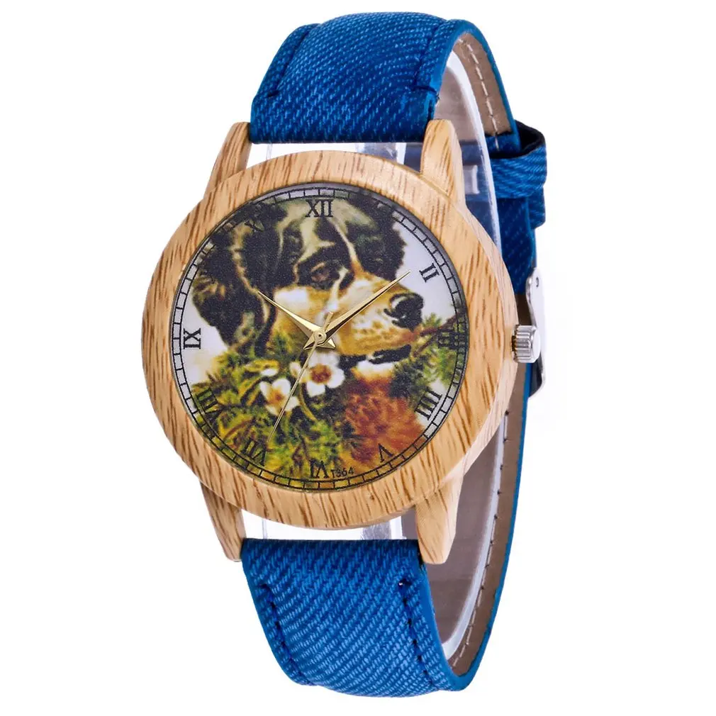 Женские кварцевые часы Demin красочный ремешок милый щенок цветочный узор дизайн