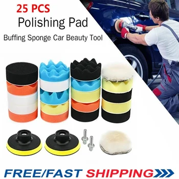 

25 Pcs Car Buffing And Polishing Pad Kit Global Waffle Foam 3" Pads For Car Waxing Sanding Sealing Glaze Polishing Accessories
