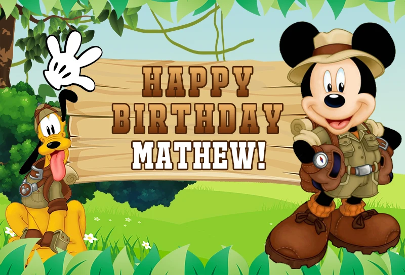 

MEHOFOTO Mickey Duck Safari Backdrop Jungle Birthday Party Backgrounds for Photo Studio Cartoon Vinyl 7x5FT