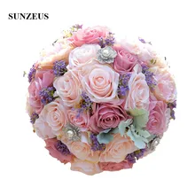 Handmade Artificial Flowers Wedding Bouquet Pink Wedding Bouquet for Bridal Lace Ribbons ramos de novia SWB01