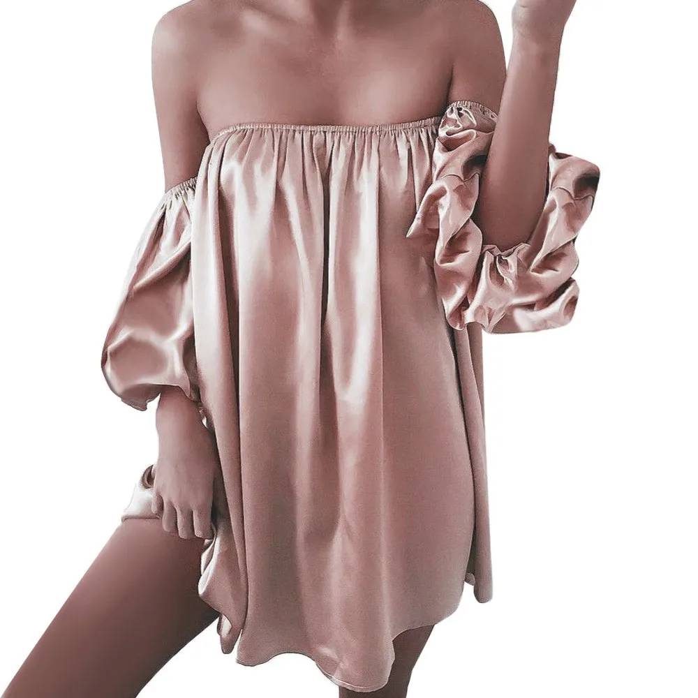 

Vestidos 2018 Summer Dress Women Short Sleeve Silk Dresses Off shoulder Party Clubwear Dress Women Slash Neck Loose Mini Dress