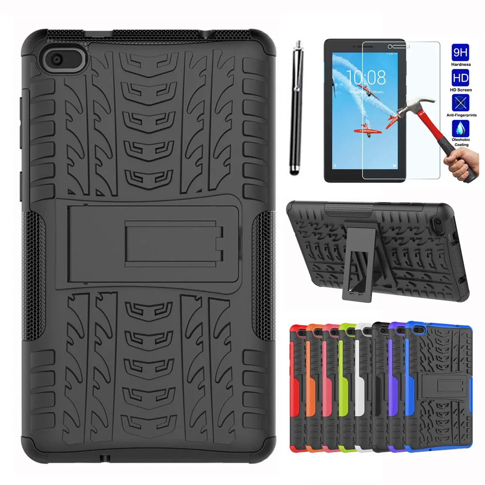 

XSKEMP Hybrid Armor Kickstand Silicon Tablet Case For Lenovo Tab E7 7.0 TB-7104F/N Hybrid Rugged Durable Cover + Tempered Glass
