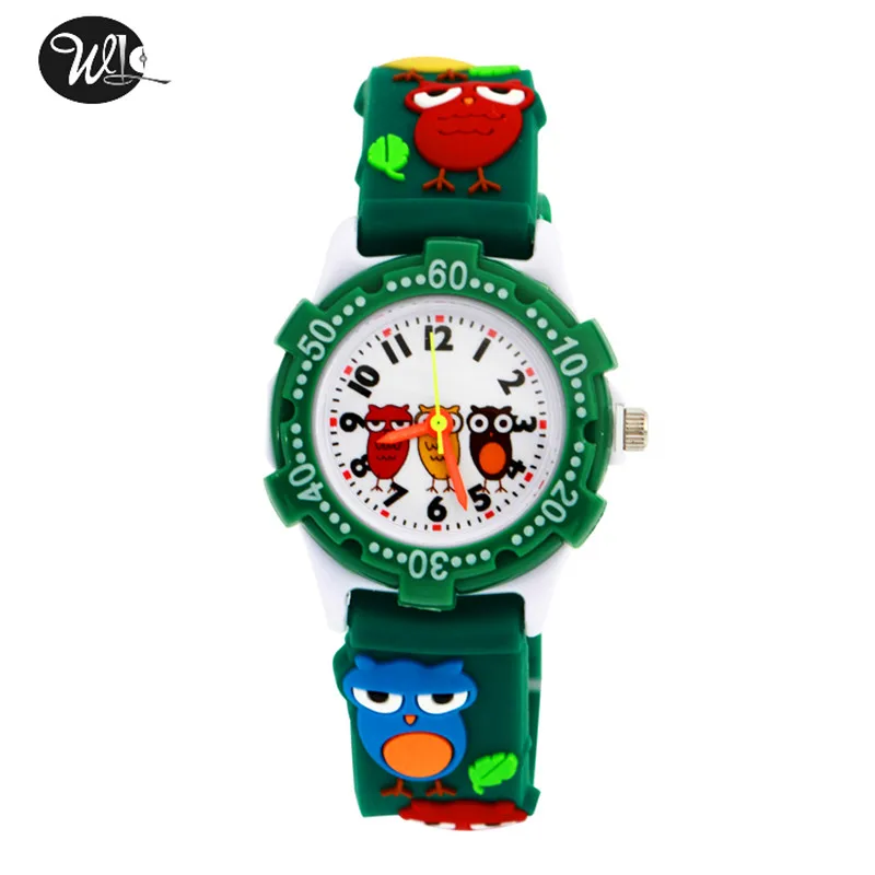 Детские Подарочные часы кварцевые 3D ремешок мультфильм сова указатель стрелки часов модные электронные водостойкие часы детские часы - Цвет: Зеленый