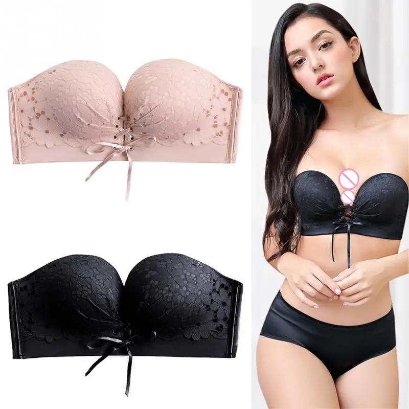 

Elastic Invisible Bra Women Seamless Push Up Sexy Lace Non Slip Comfortable Backless Strapless With Drawstrings Brassiere