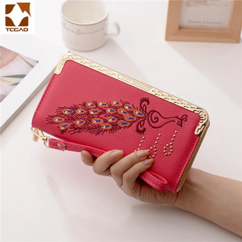 Women's wallet PU peacock-clutch Embroidery long wallet Clutch female with mobile pocket Card holder luxury wallets for women Women's wallet PU peacock-clutch Embroidery long wallet Clutch female with mobile pocket Card holder luxury wallets for women
