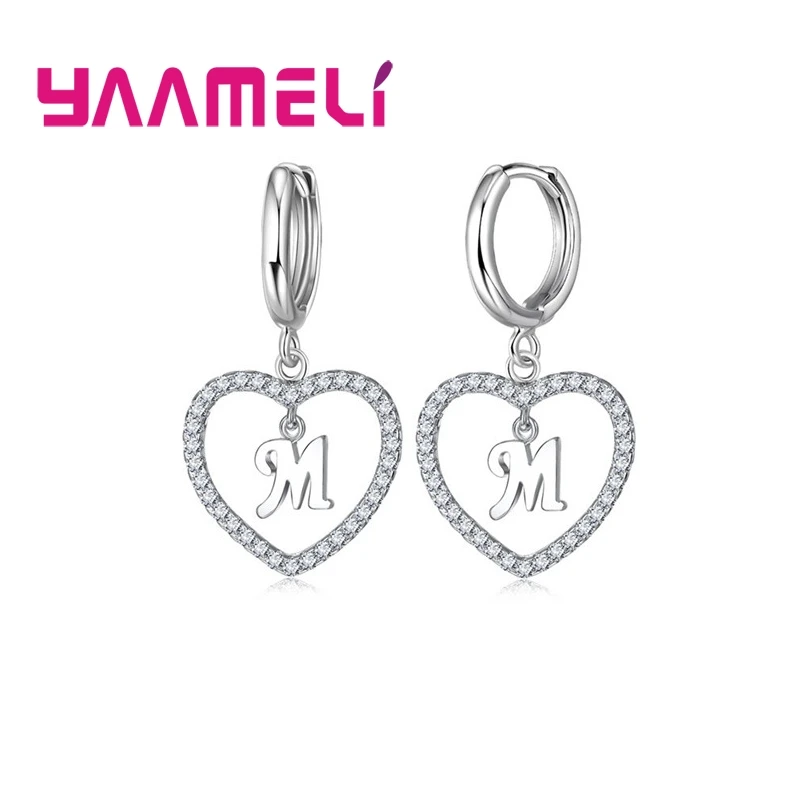

Unique Design A To Z Letters Real 925 Sterling Silver Women Ladies Drop Earrings Accessories With White Cubic Zirconia
