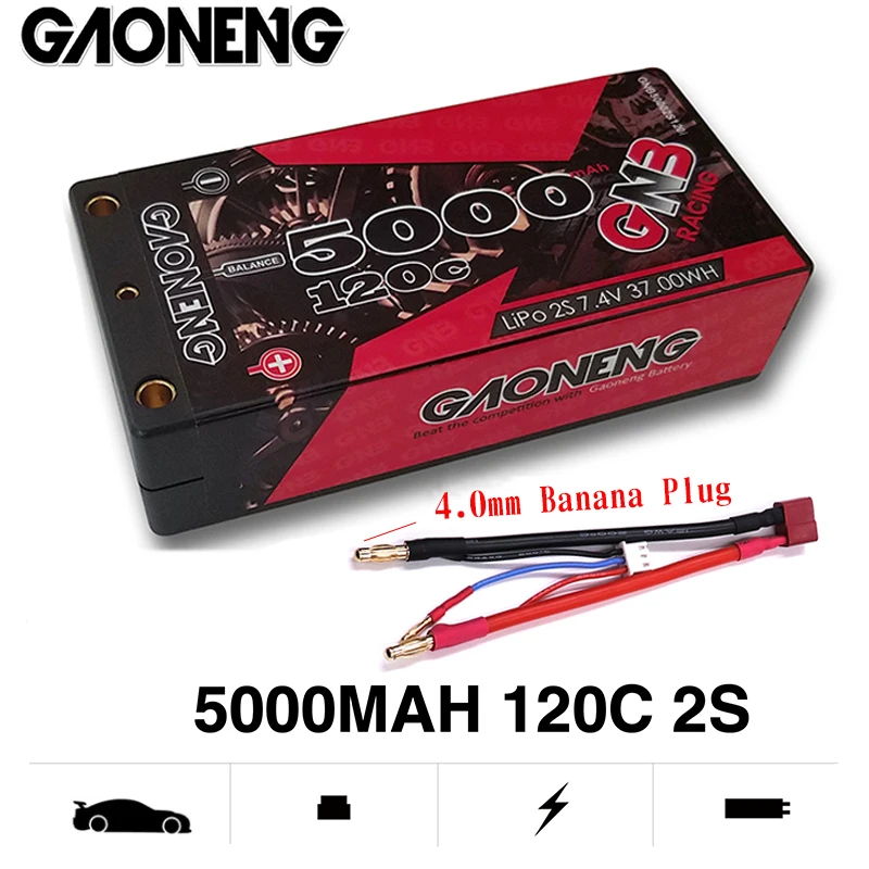 

Gaoneng GNB 7.4V 5000mAh 2S2P 120C 37.5WH Rechargeable Lipo Battery for 1/10 RC Car Accessories Spare Parts DIY