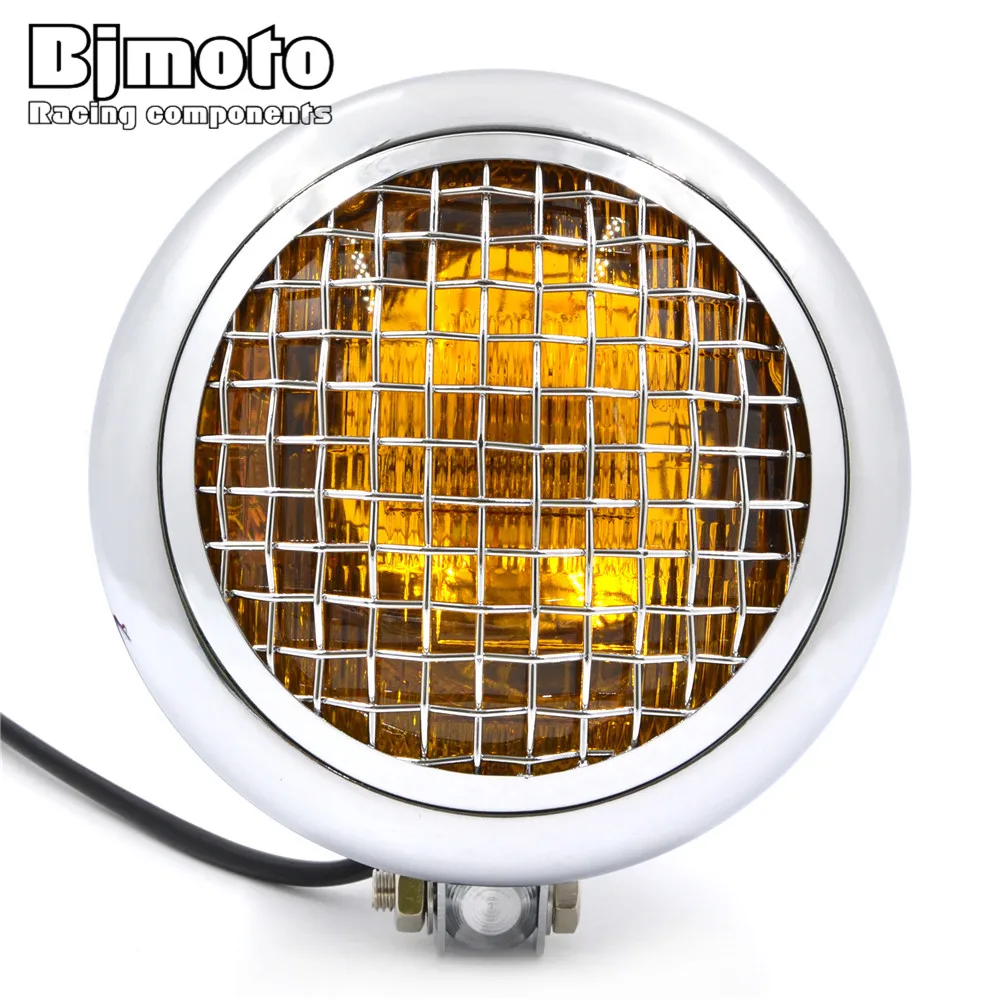 

BJMOTO Retro Aluminum Fences grid Motorcycle For Harley Headlight Bobber LED Daytime Running Light DRL Fog Driving Light Cafe