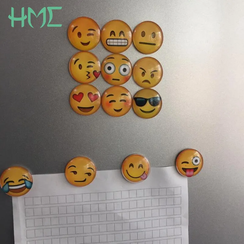 Cute 5pcs/set Round Mixed Emoji Smile Face Crystal Glass fridge