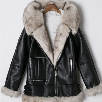 

Women Winter PU Jacket Fur Collar Thicken Leather Jackets biker Warm outwear casual Female Jaqueta De Couro Feminina PY51