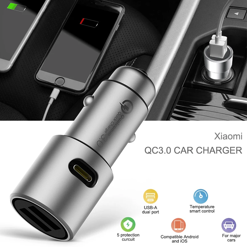 Автомобильный прикуриватель QC3.0 X2 Dual USB быстрое зарядное устройство ABS металл умное управление зарядное устройство для мобильного телефона зарядное устройство прикуриватель