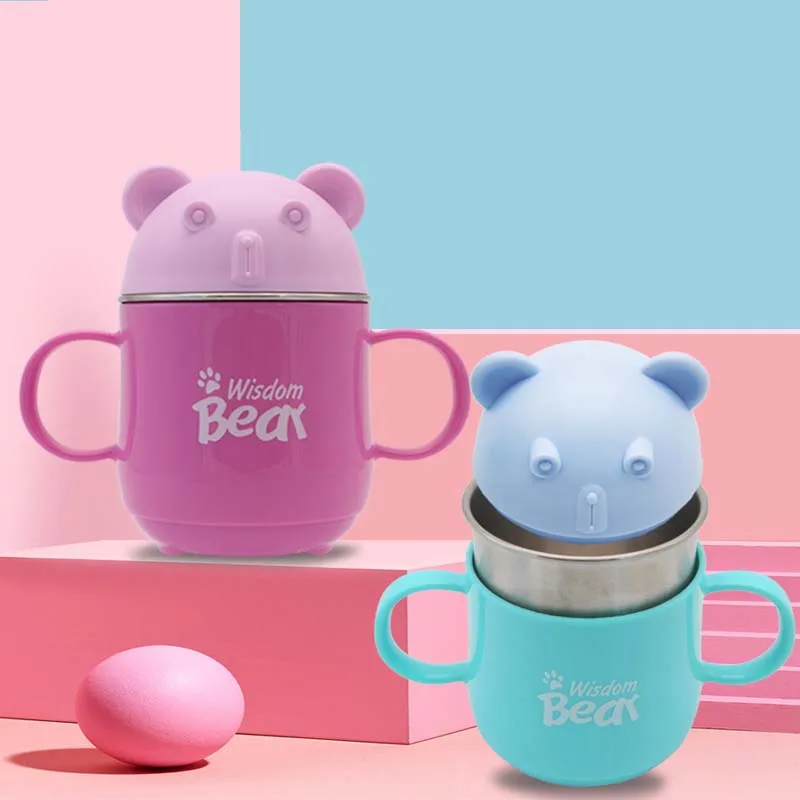 

240ML Cartoon Bear Mug Stainless Steel Cups Boys Girls Kindergarten Bottle Breakfast Cup Kids Gift