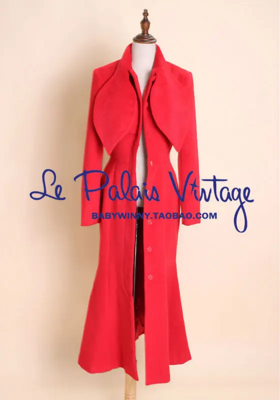 Le Palais Винтаж Ограниченная серия Китайский красный ретро элегантный тонкий хвост длинное красное кашемировое пальто/70% кашемировое пальто