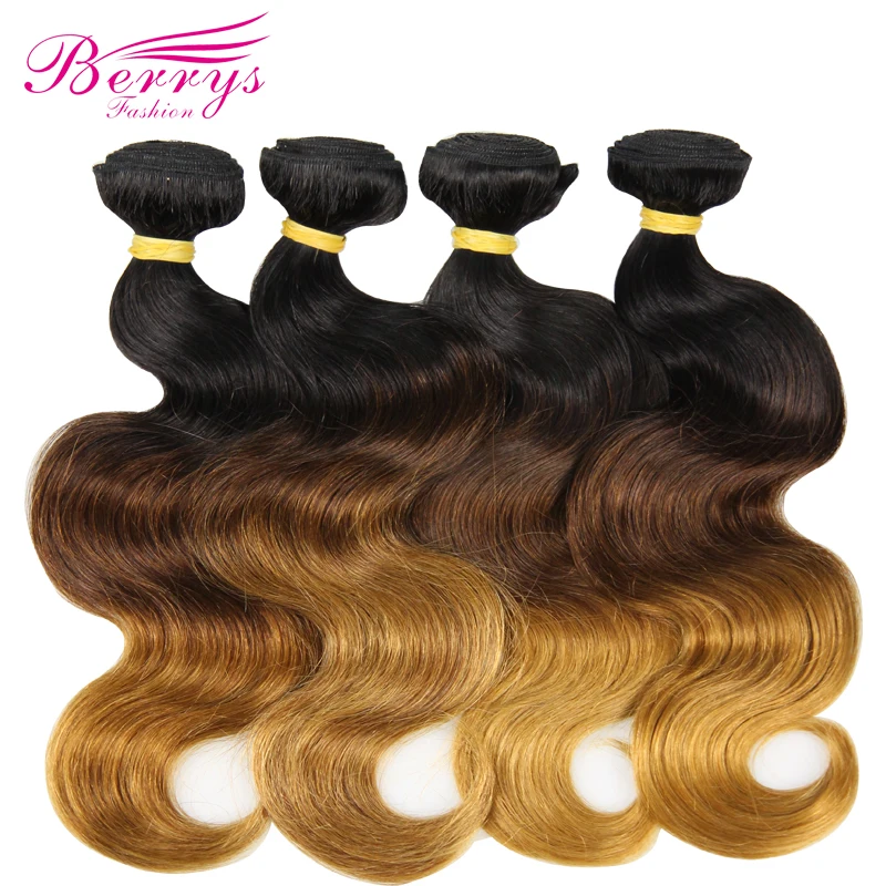 Berrys Fashion Ombre бразильские волнистые волосы 4 шт./лот 100% человеческие ткачества T1B/4/27