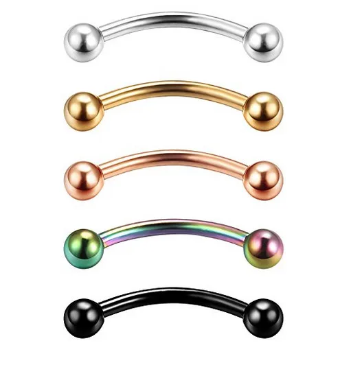 

LOT50pcs Free Shippment Body Piercing Jewelry - 5 Colors Eyebrow Tragus Bar Piercing Curved 16g Eyebrow Piercing
