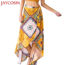 JAYCOSIN Женская мода лето с высокой талией Boho асимметричный подол завязывается печать обёрточная юбка прямая поставка 30 p